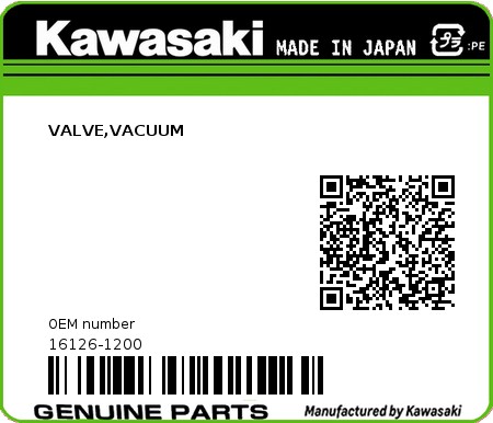 Product image: Kawasaki - 16126-1200 - VALVE,VACUUM  0
