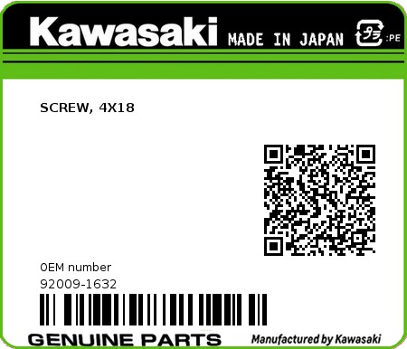 Product image: Kawasaki - 92009-1632 - SCREW, 4X18  0