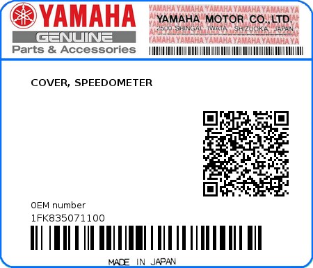 Product image: Yamaha - 1FK835071100 - COVER, SPEEDOMETER  0