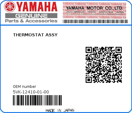 Product image: Yamaha - 5VK-12410-01-00 - THERMOSTAT ASSY  0