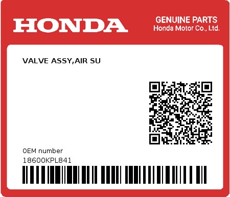 Product image: Honda - 18600KPL841 - VALVE ASSY,AIR SU  0