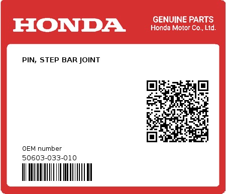 Product image: Honda - 50603-033-010 - PIN, STEP BAR JOINT  0