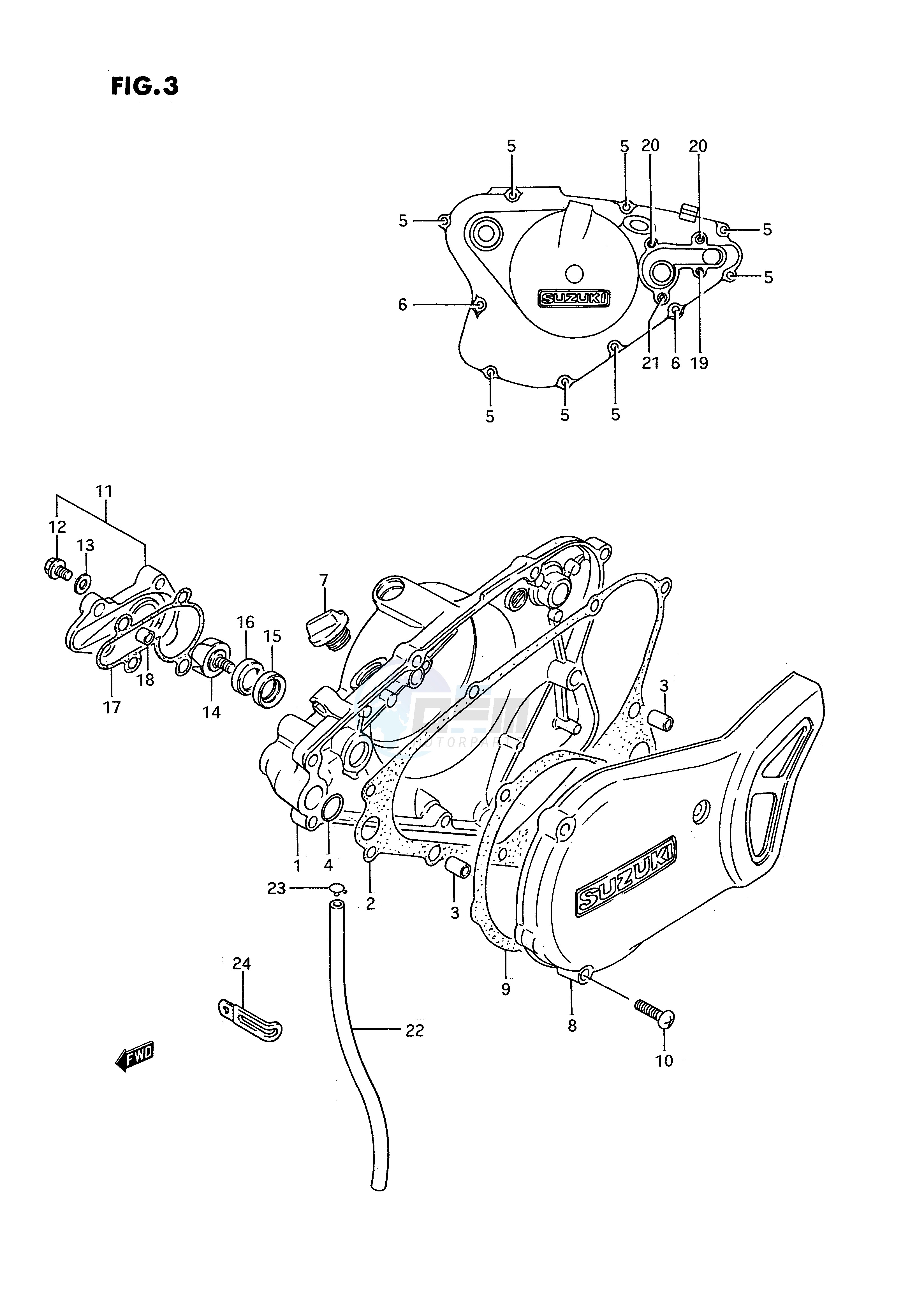 CRANKCASE COVER - WATER PUMP (MODEL G H J) blueprint