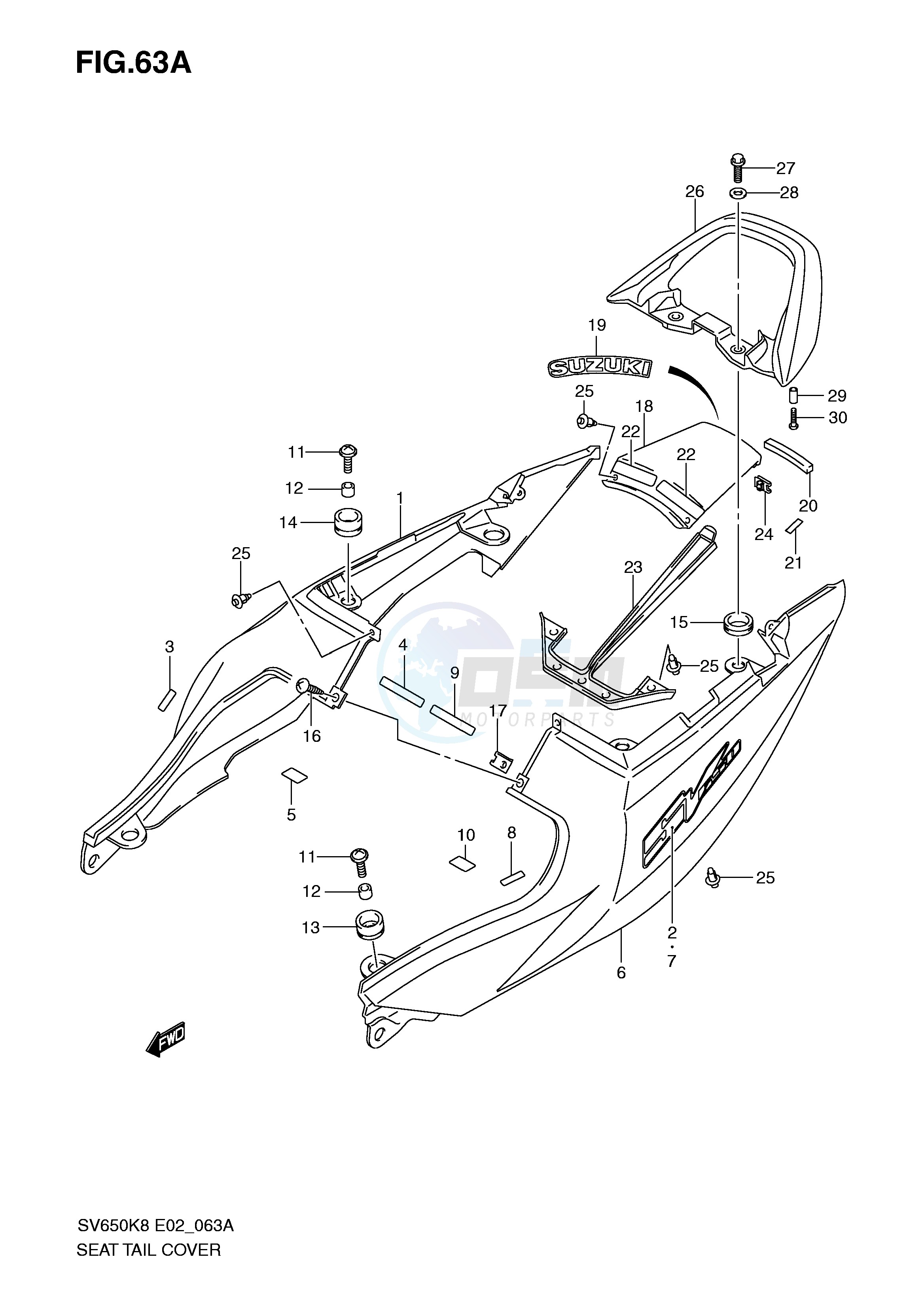 SEAT TAIL COVER (SV650K9 UK9 AK9 UAK9) blueprint