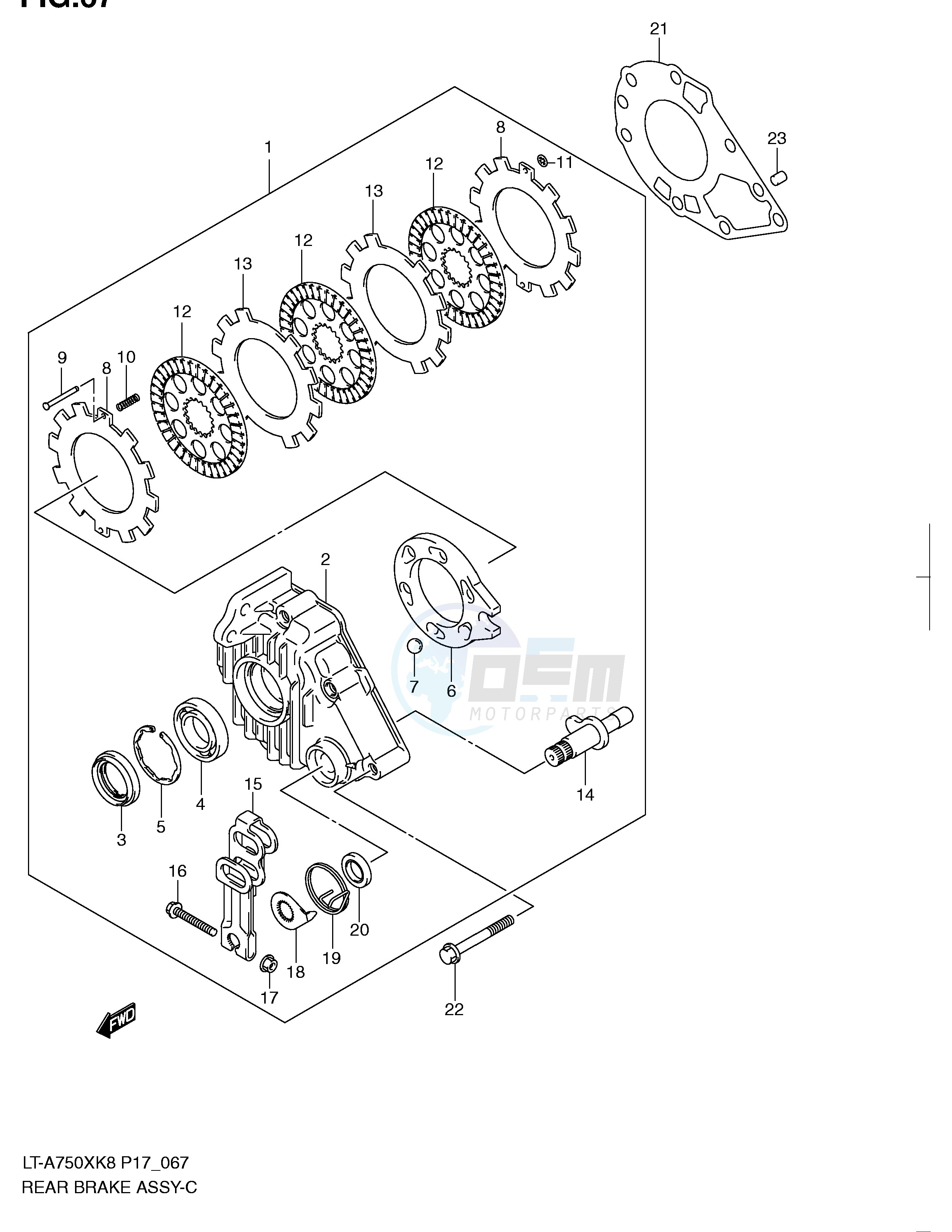 REAR BRAKE ASSY (LT-A750XK8 XZK8 XK9 XZK9) blueprint