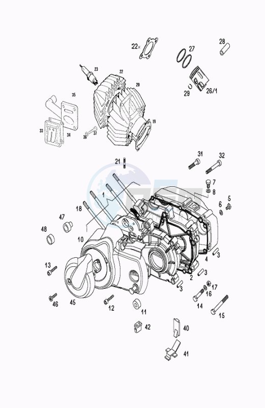 Crankcase-cylinder-piston blueprint