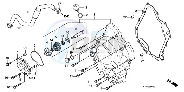 RIGHT CRANKCASE COVER/ WATER PUMP blueprint