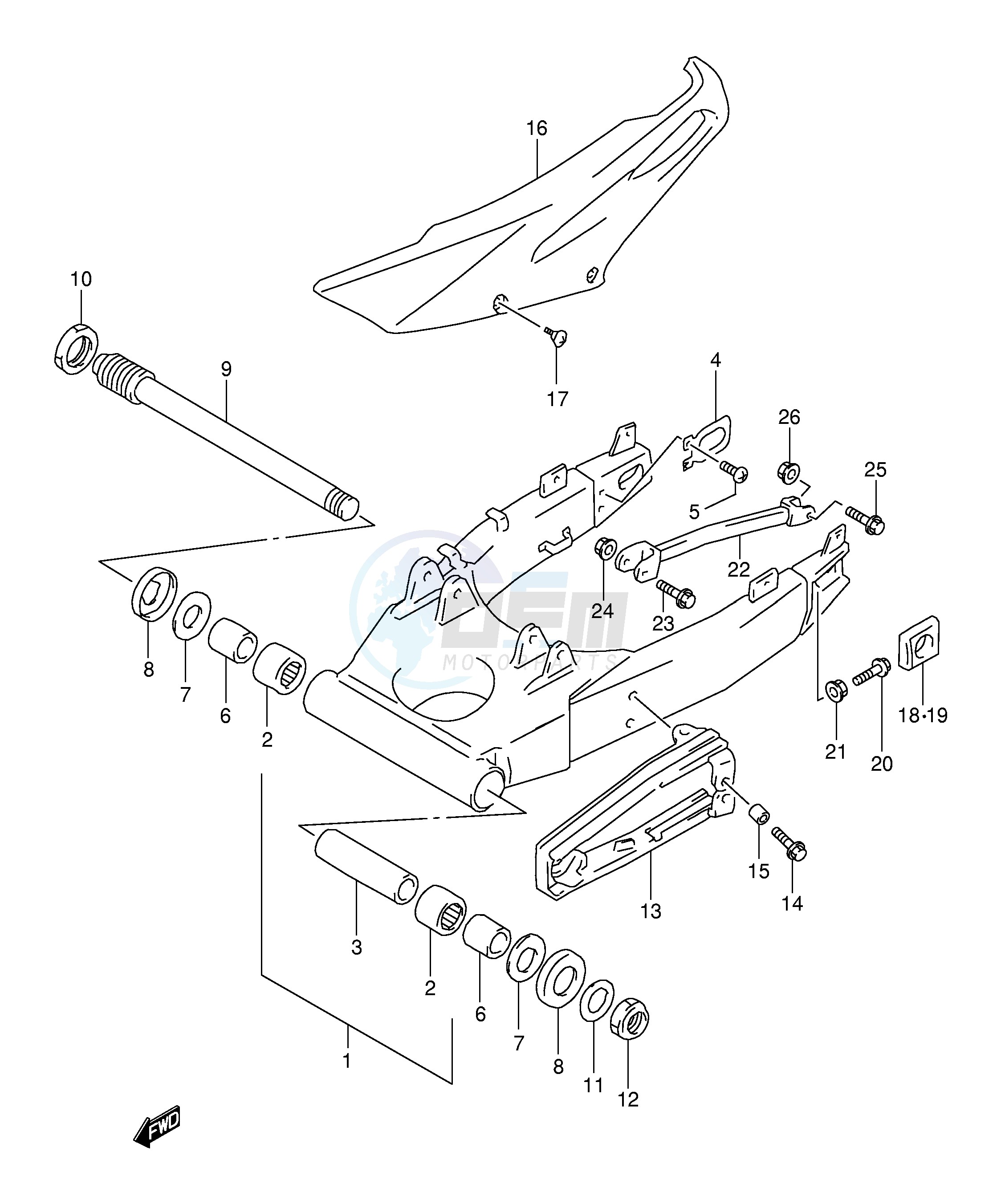 REAR SWINGING ARM (MODEL W X Y K1 E18,E22,E24) blueprint