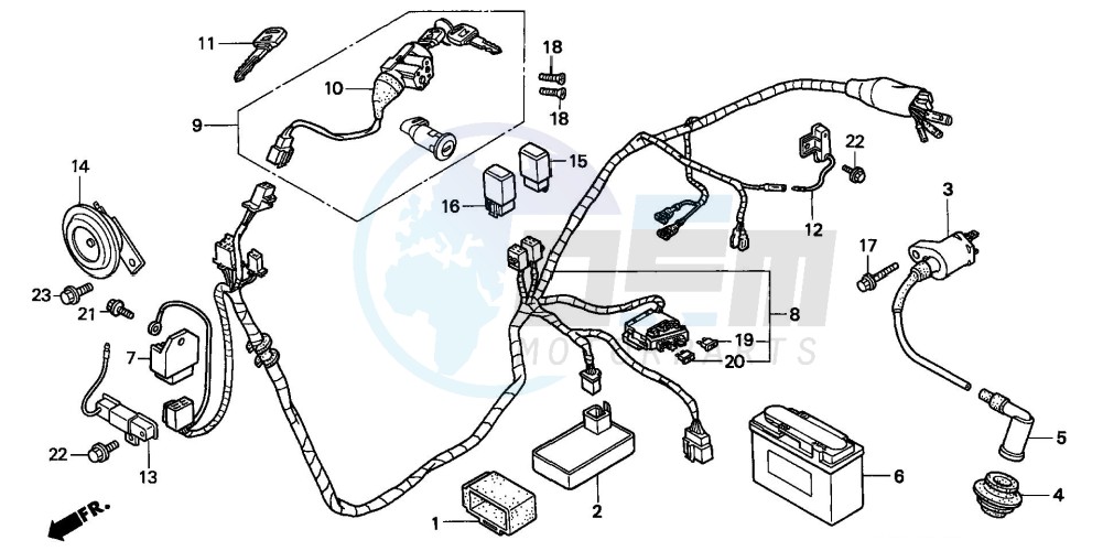 WIRE HARNESS/ IGNITION COIL/BATTERY blueprint