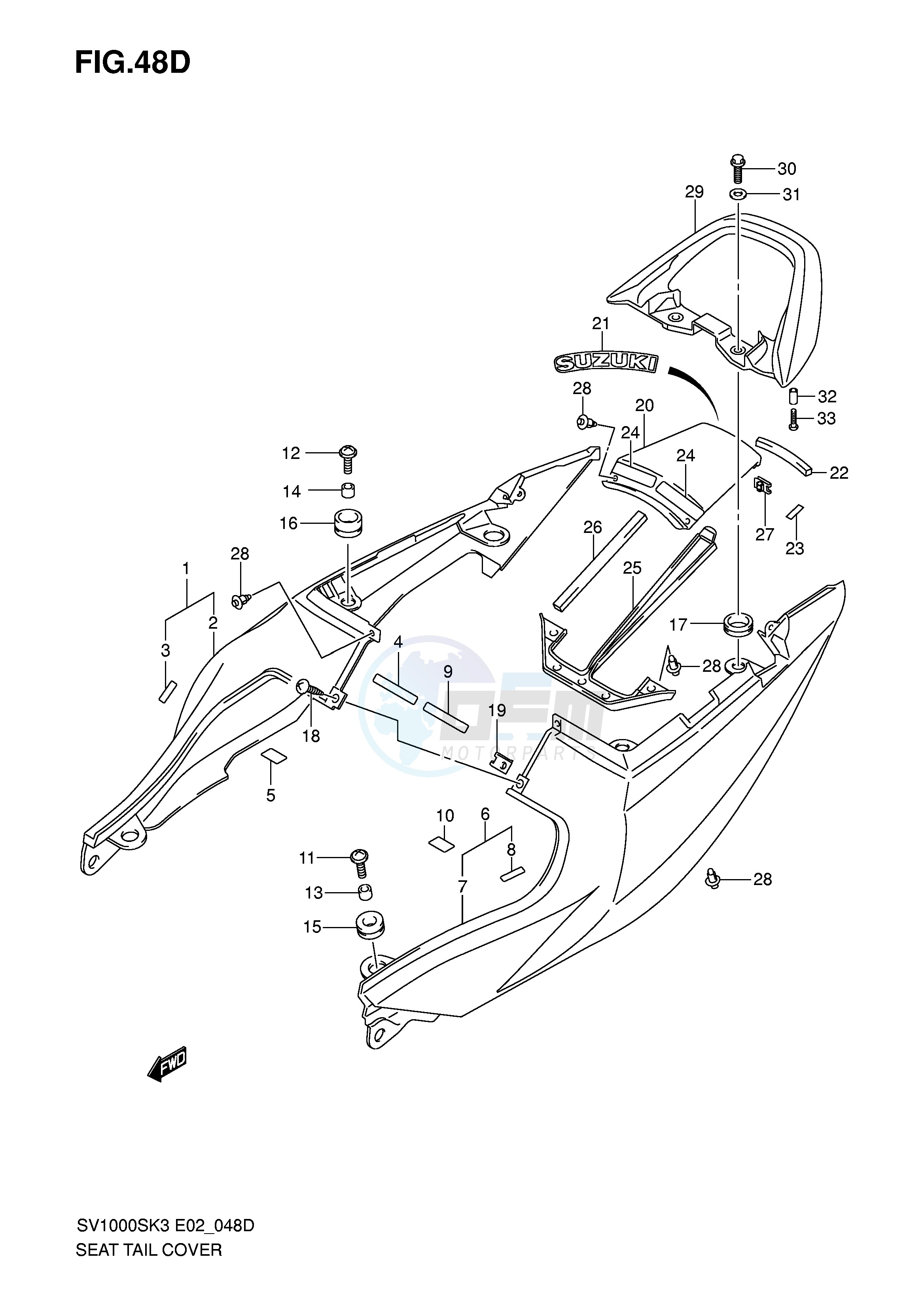 SEAT TAIL COVER (SV1000SK5 S1K5 S2K5) blueprint