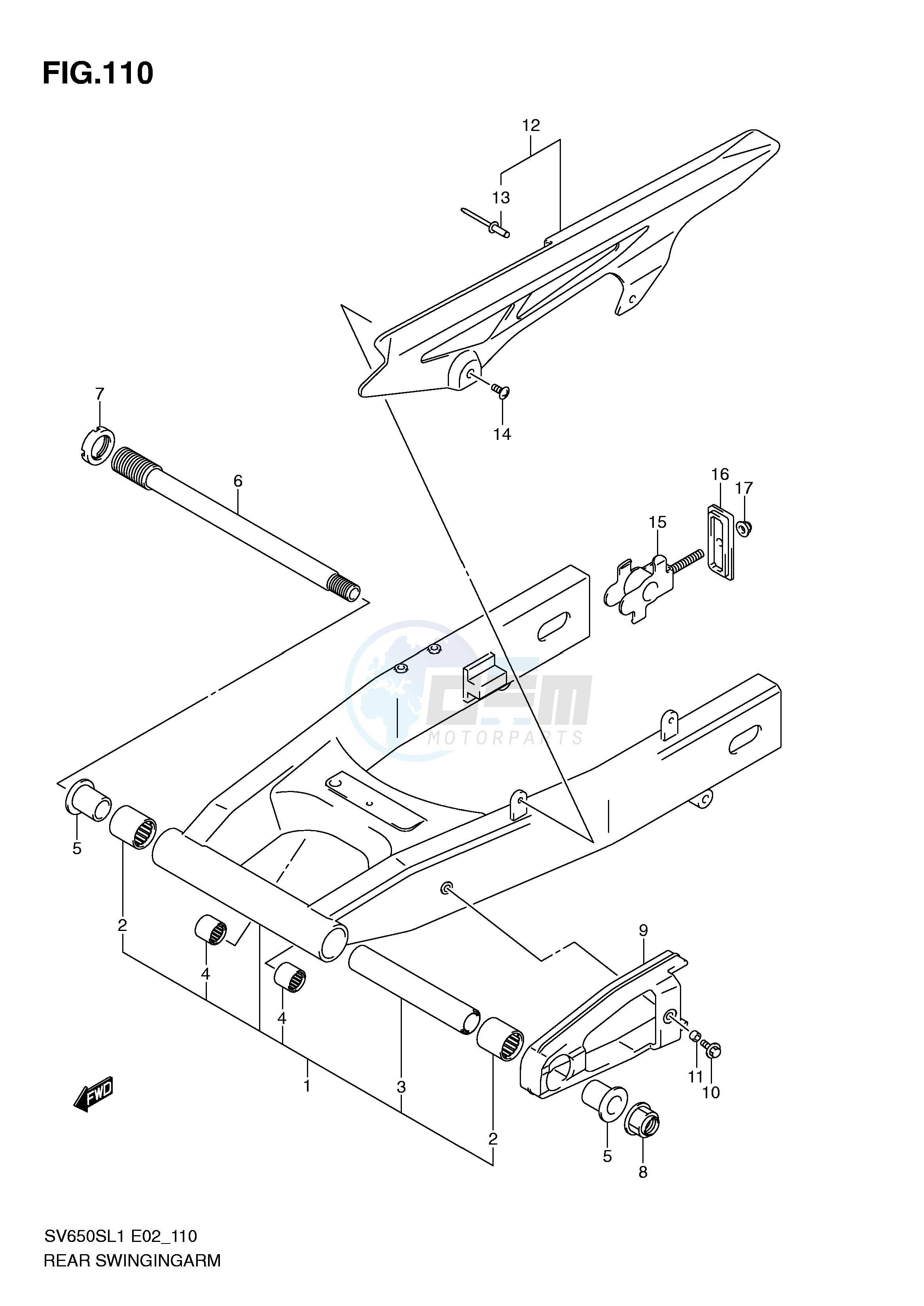 REAR SWINGING ARM (SV650SL1 E2) blueprint
