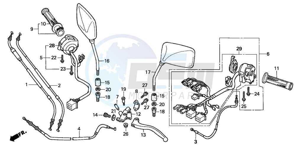 HANDLE LEVER/SWITCH/ CABLE (CB600F3/4/5/6) blueprint