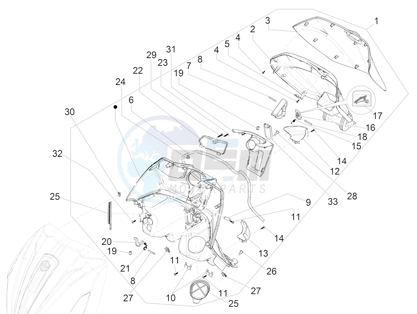 Front glove-box - Knee-guard panel blueprint