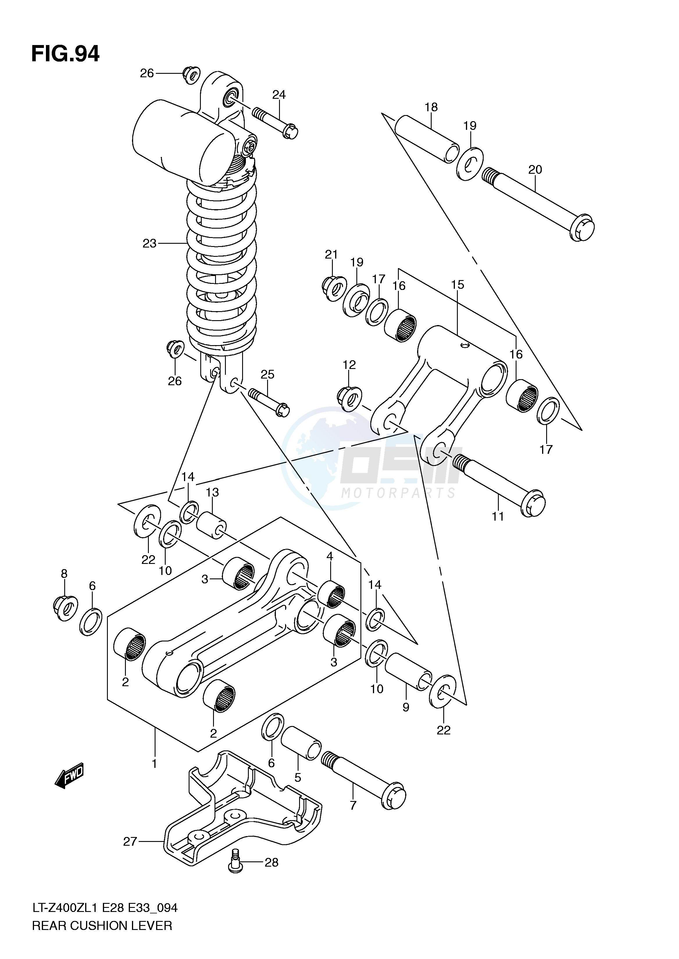 REAR CUSHION LEVER (LT-Z400L1 E33) blueprint