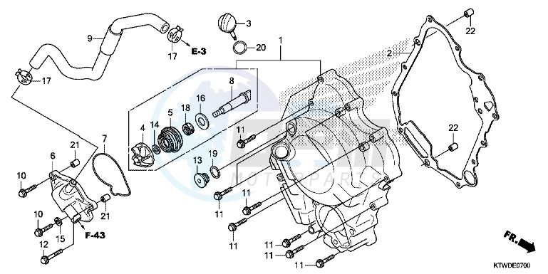 RIGHT CRANKCASE COVER/WATER PUMP blueprint