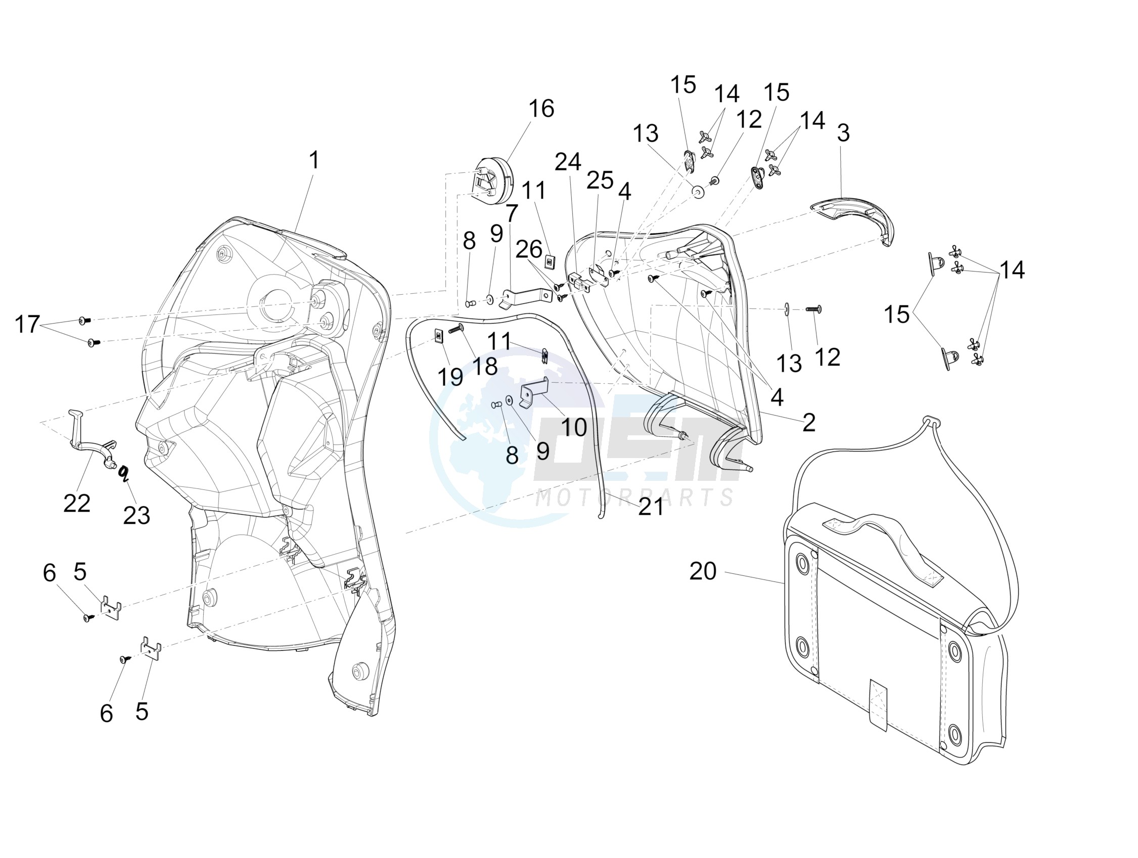 Front glove-box - Knee-guard panel blueprint