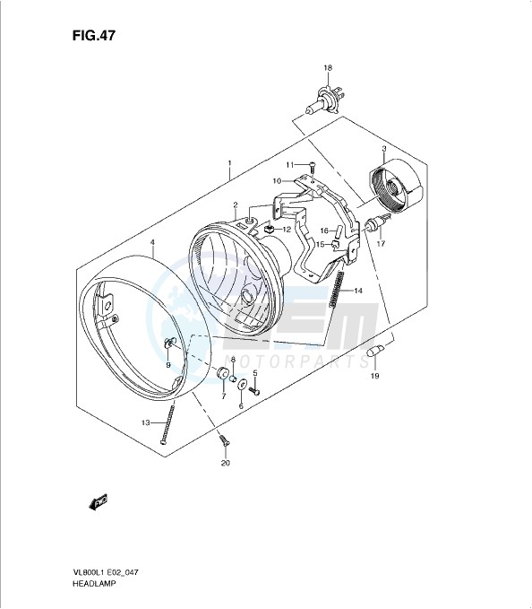 HEADLAMP ASSY (VL800L1 E19) blueprint