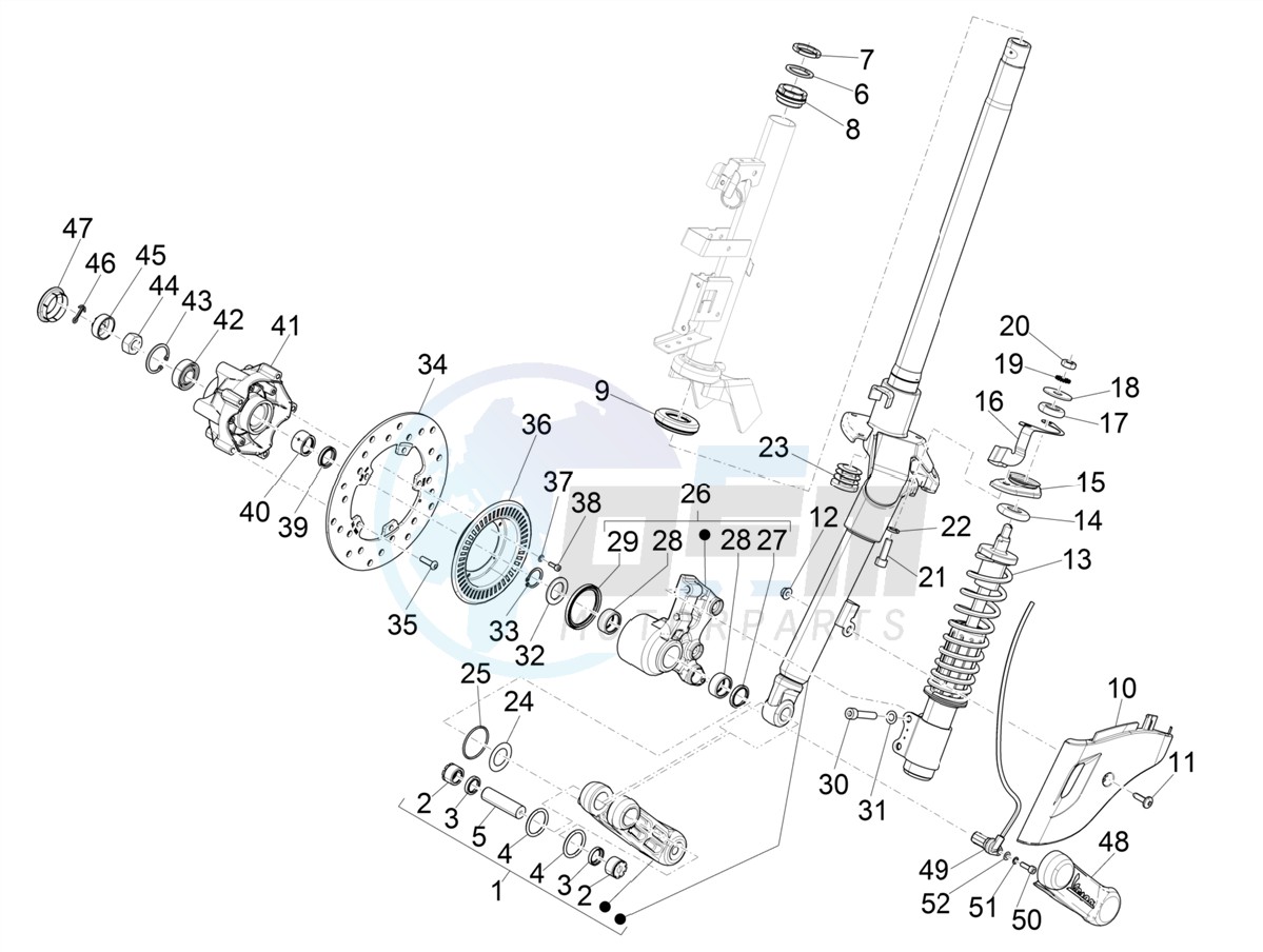 Fork/steering tube - Steering bearing unit blueprint