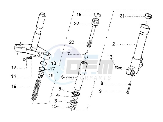 Showa front fork component parts blueprint