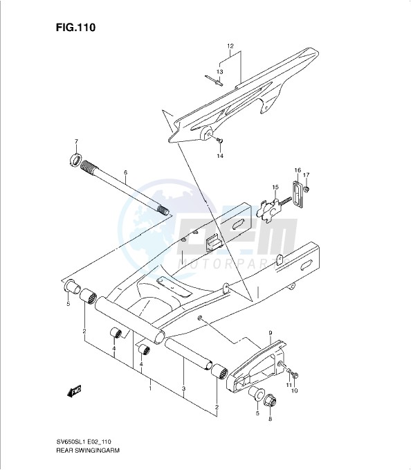 REAR SWINGING ARM (SV650SL1 E2) blueprint