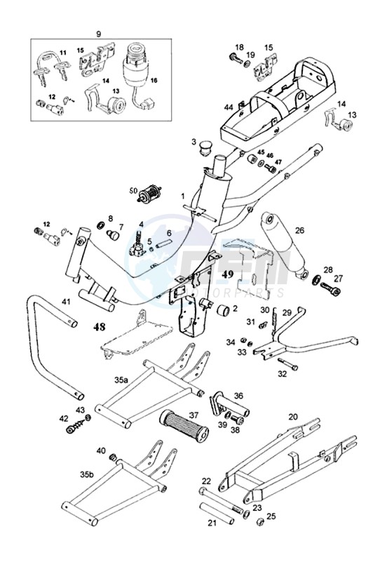 Frame-rear fork-central stand-covers blueprint