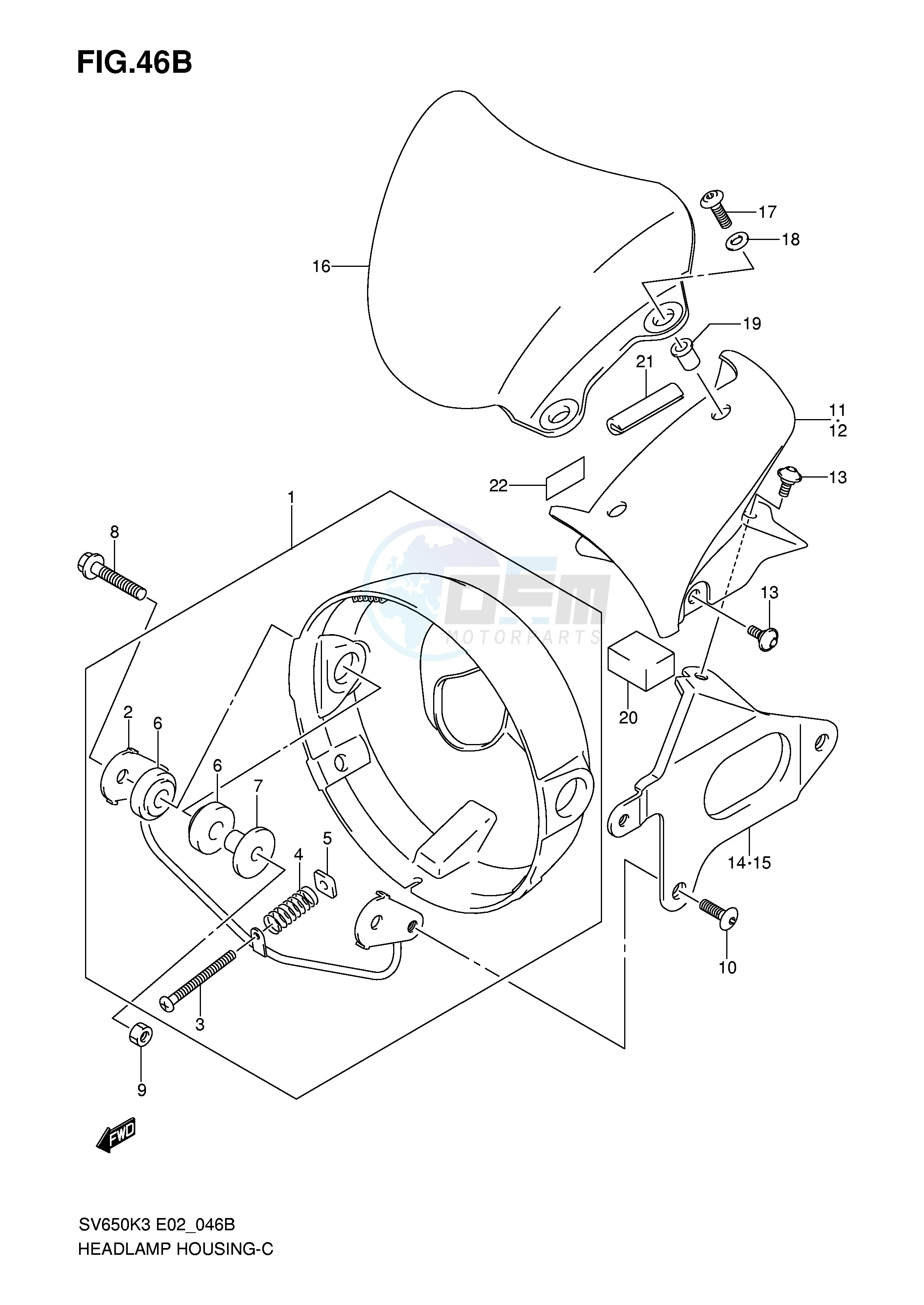 HEADLAMP HOUSING (SV650K7 UK7 AK7 UAK7) image