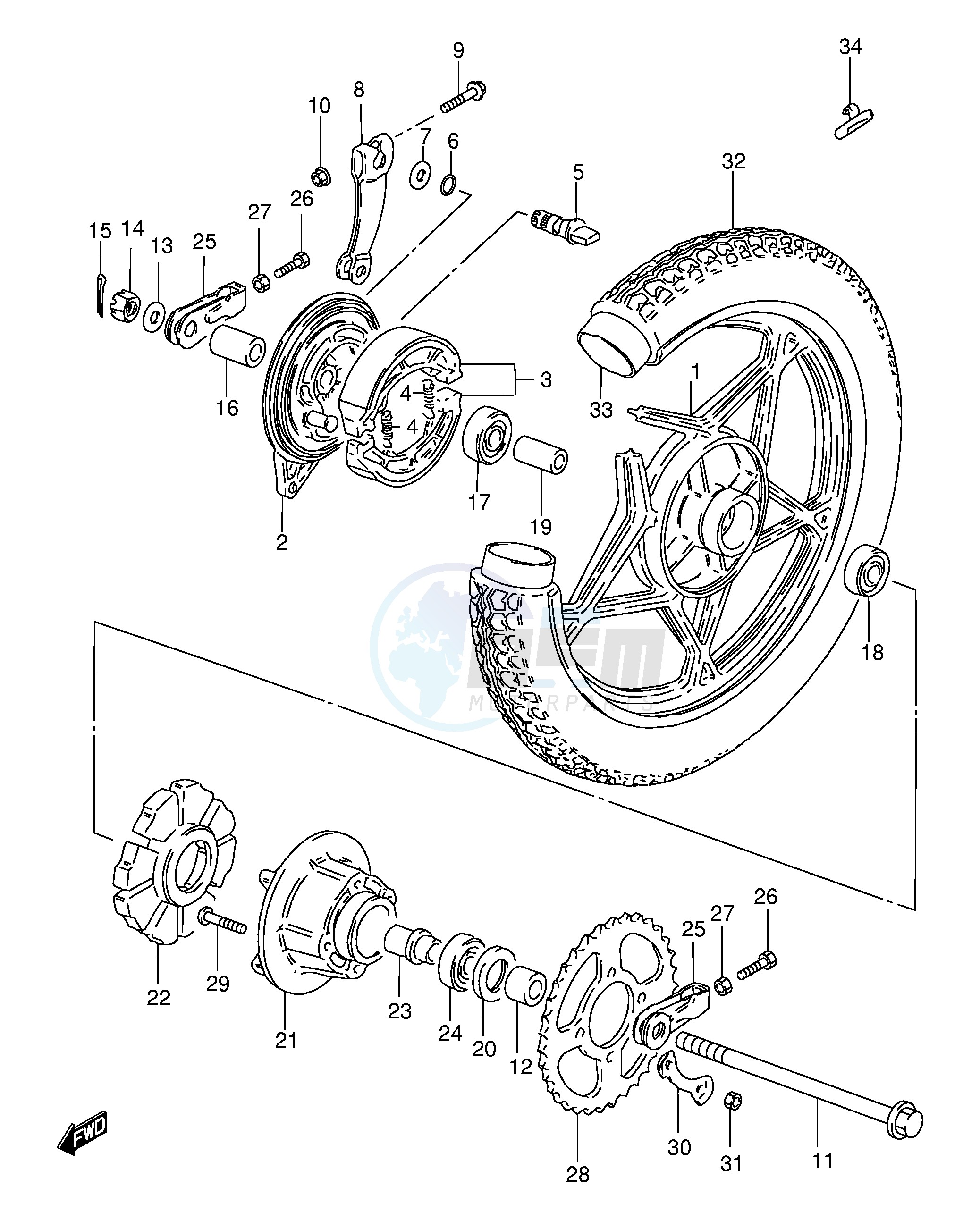 REAR WHEEL (SEE NOTE) image