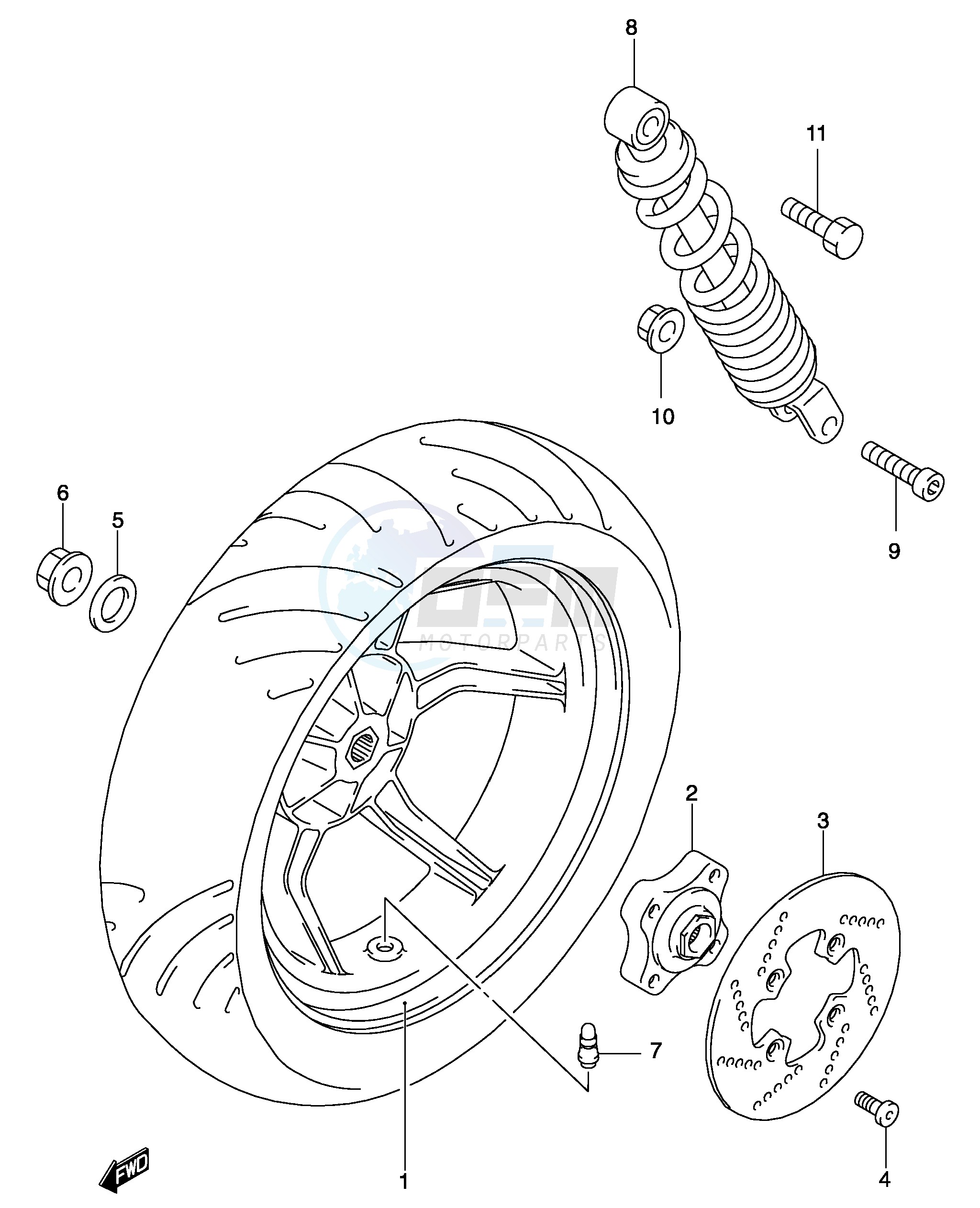 REAR WHEEL (MODEL AY50WR K1 K2 AY50W K3) image