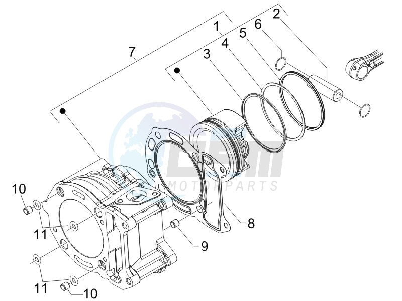 Cylinder-piston-wrist pin unit blueprint