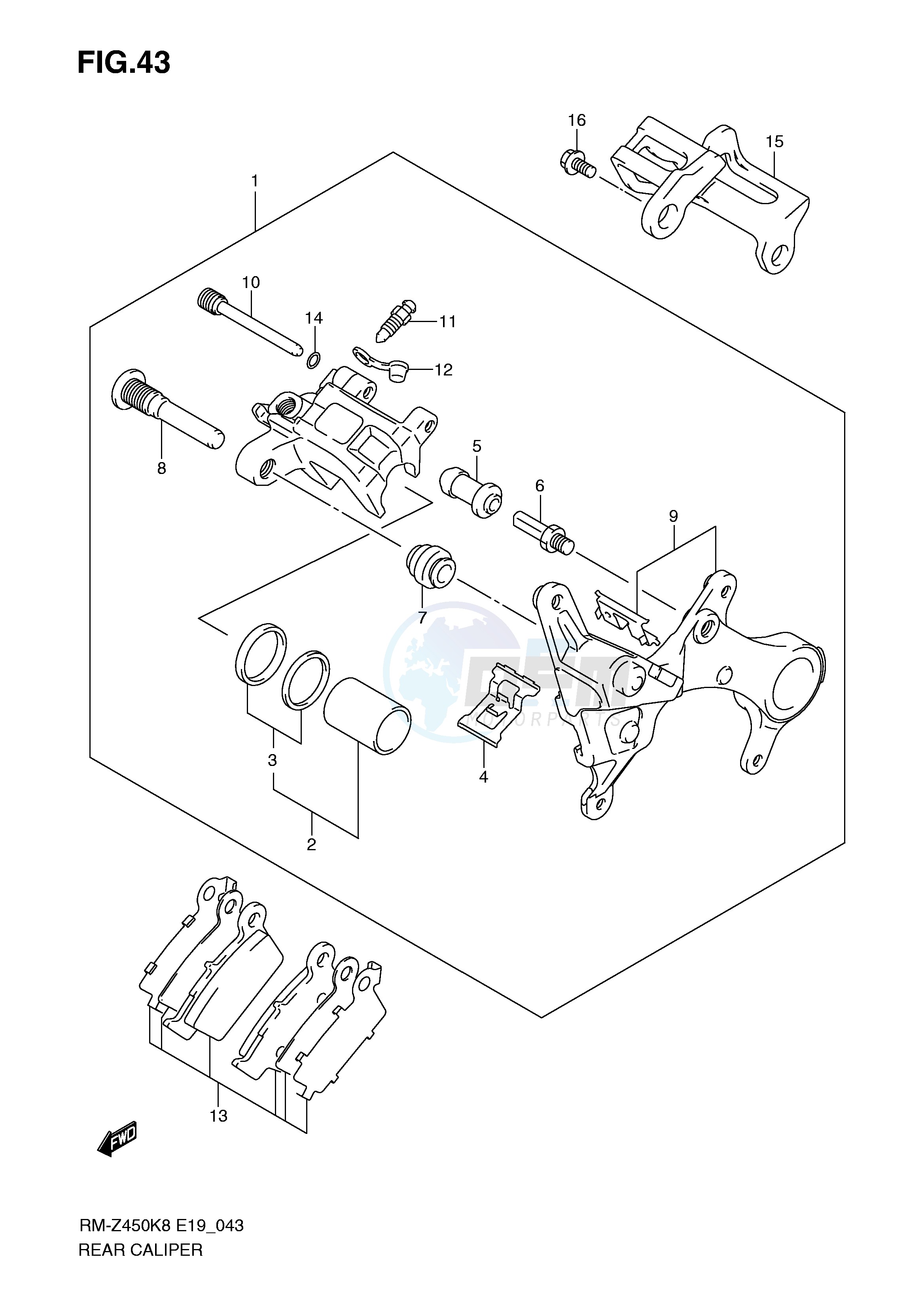 REAR CALIPER (RM-Z450K8 K9 L0) blueprint