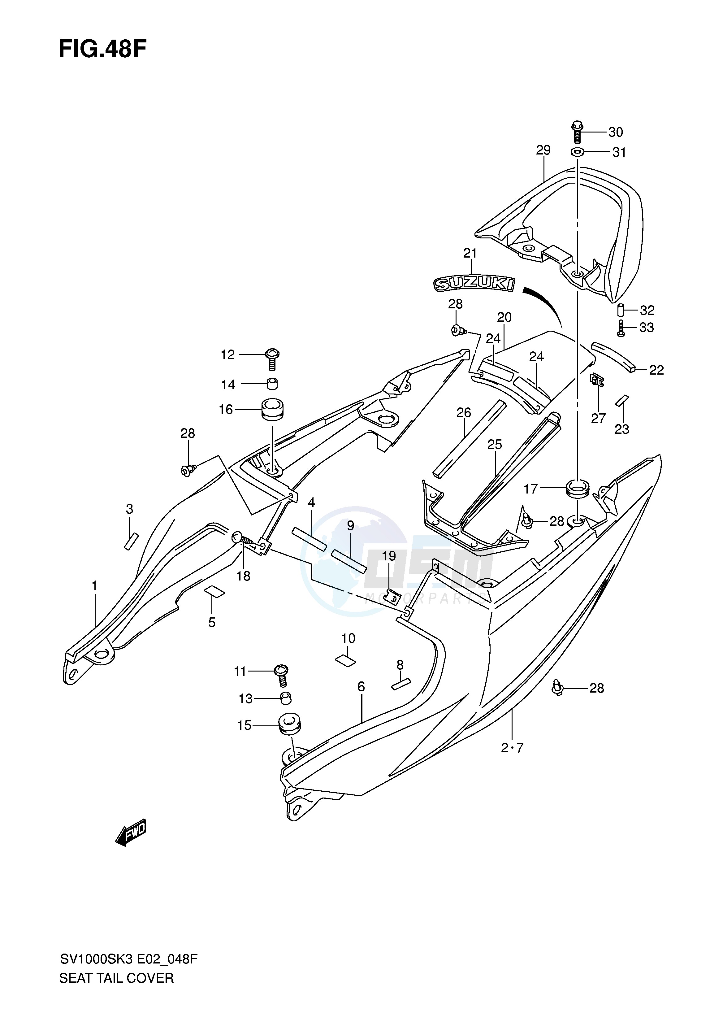 SEAT TAIL COVER(SV1000SZK5 S1ZK5 S2ZK5) blueprint