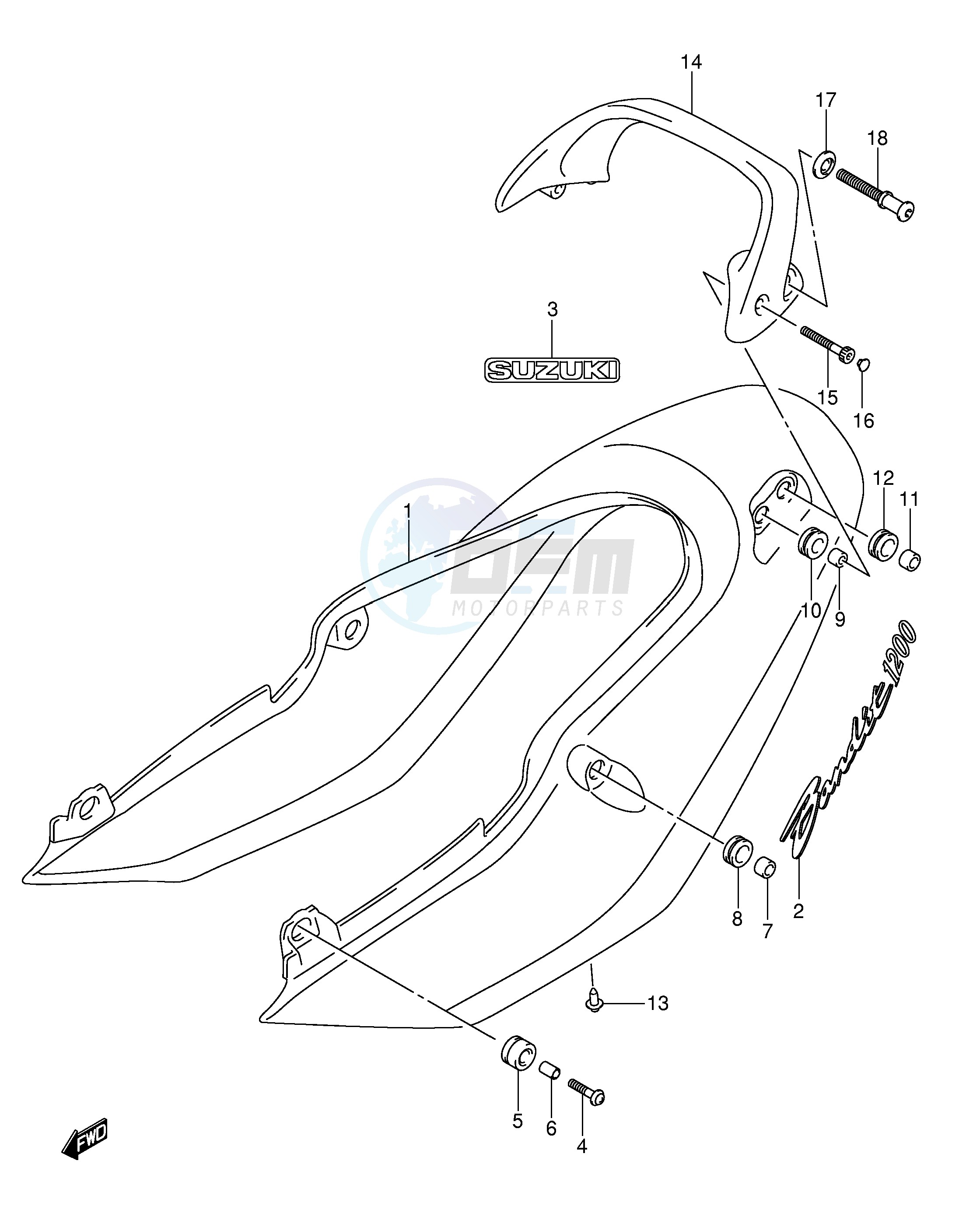 SEAT TAIL COVER (GSF1200K3) blueprint