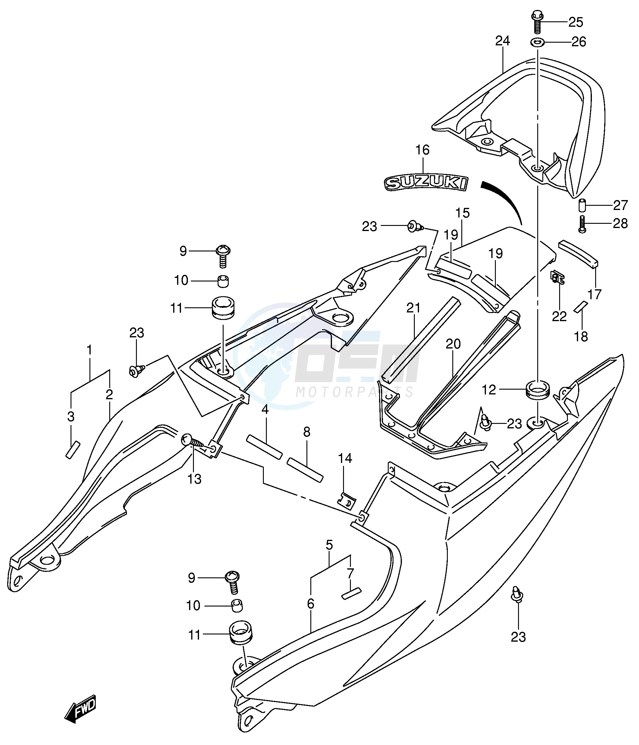 SEAT TAIL COVER (SV650SK3 SUK3) blueprint