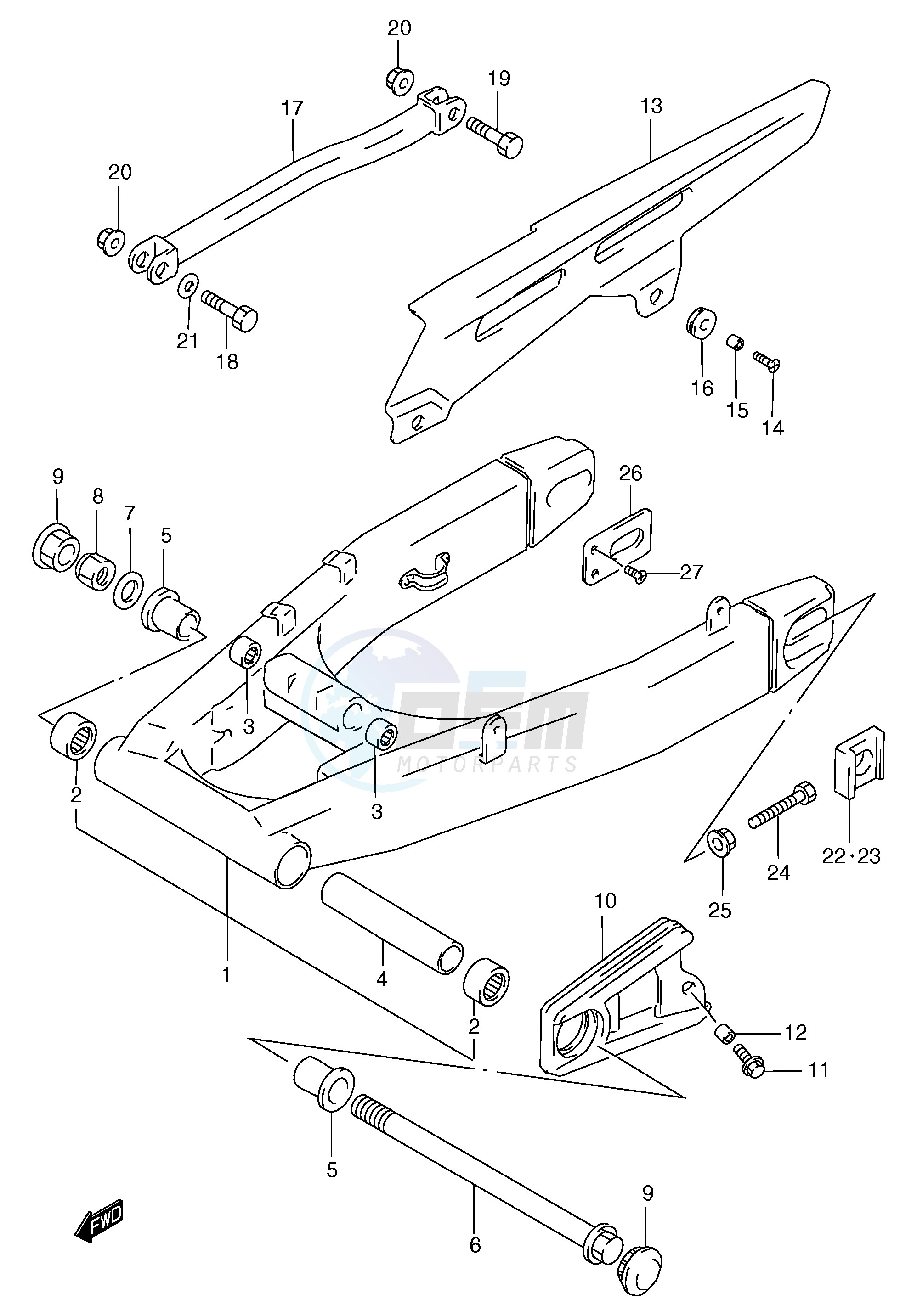 REAR SWINGING ARM (GSF1200T V W X Y ST SV SW SX SY) blueprint
