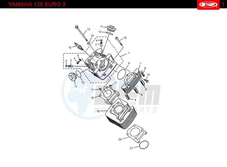 CYLINDER HEAD - CYLINDER  Yamaha 125 4t Euro 3 blueprint