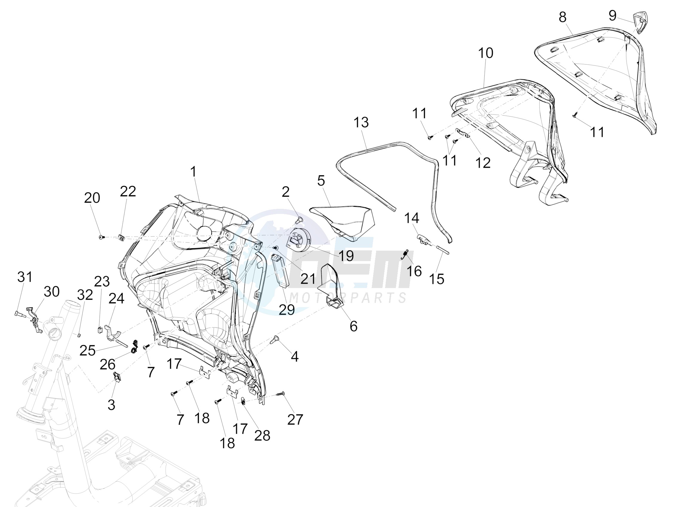 Front glove-box - Knee-guard panel blueprint