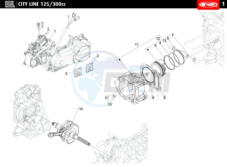 MOTOR COMPLETE - CILINDER - CRANKSHAFT  125 cc blueprint