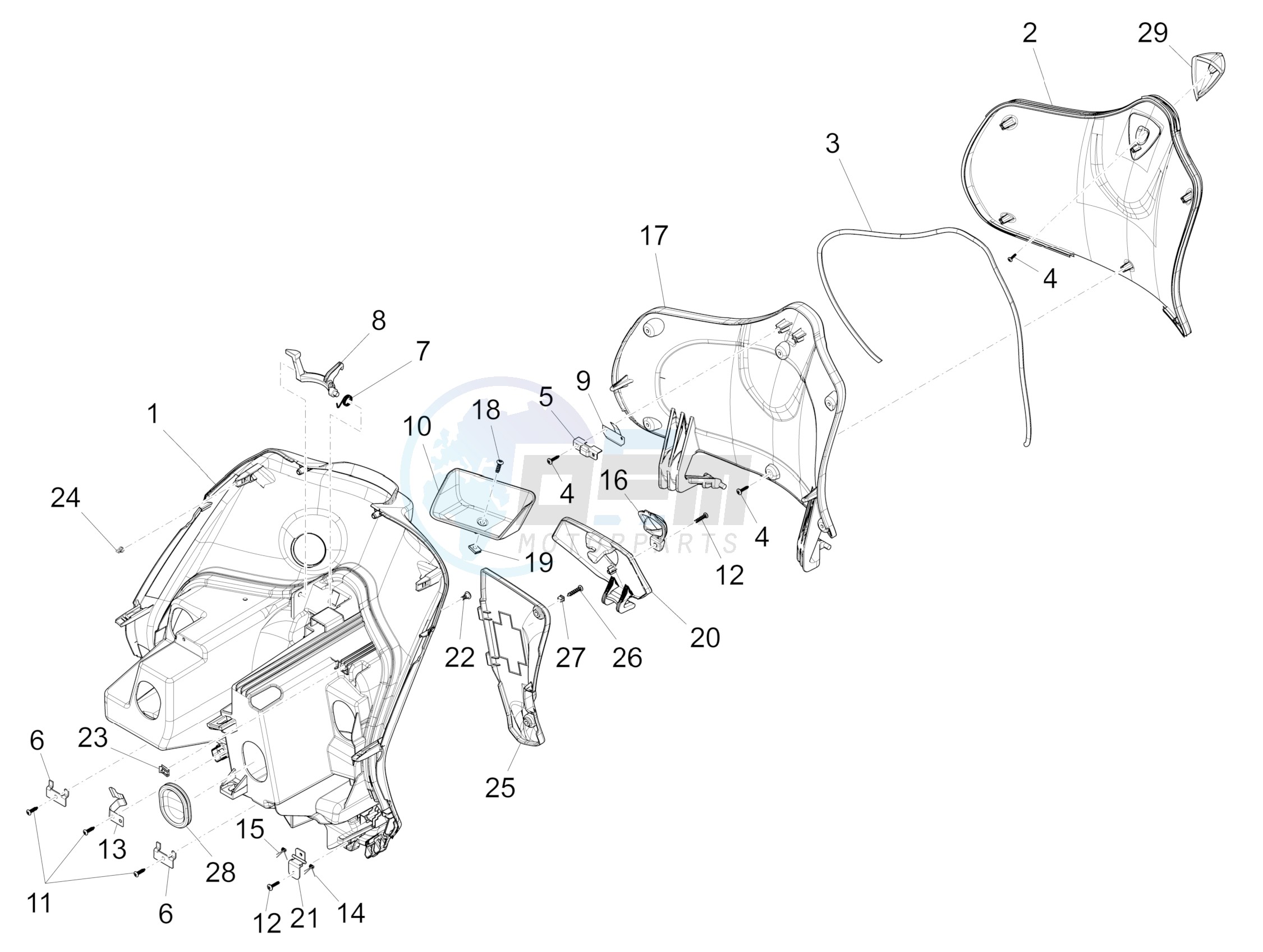 Front glove-box - Knee-guard panel blueprint