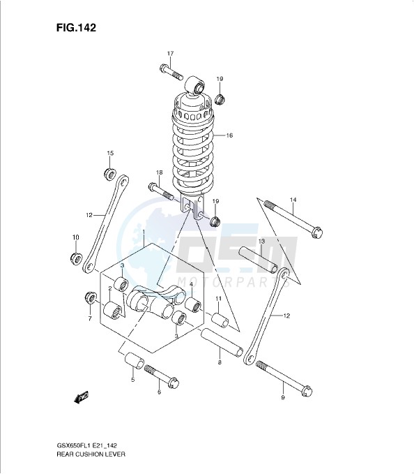REAR CUSHION LEVER (GSX650FUL1 E21) blueprint
