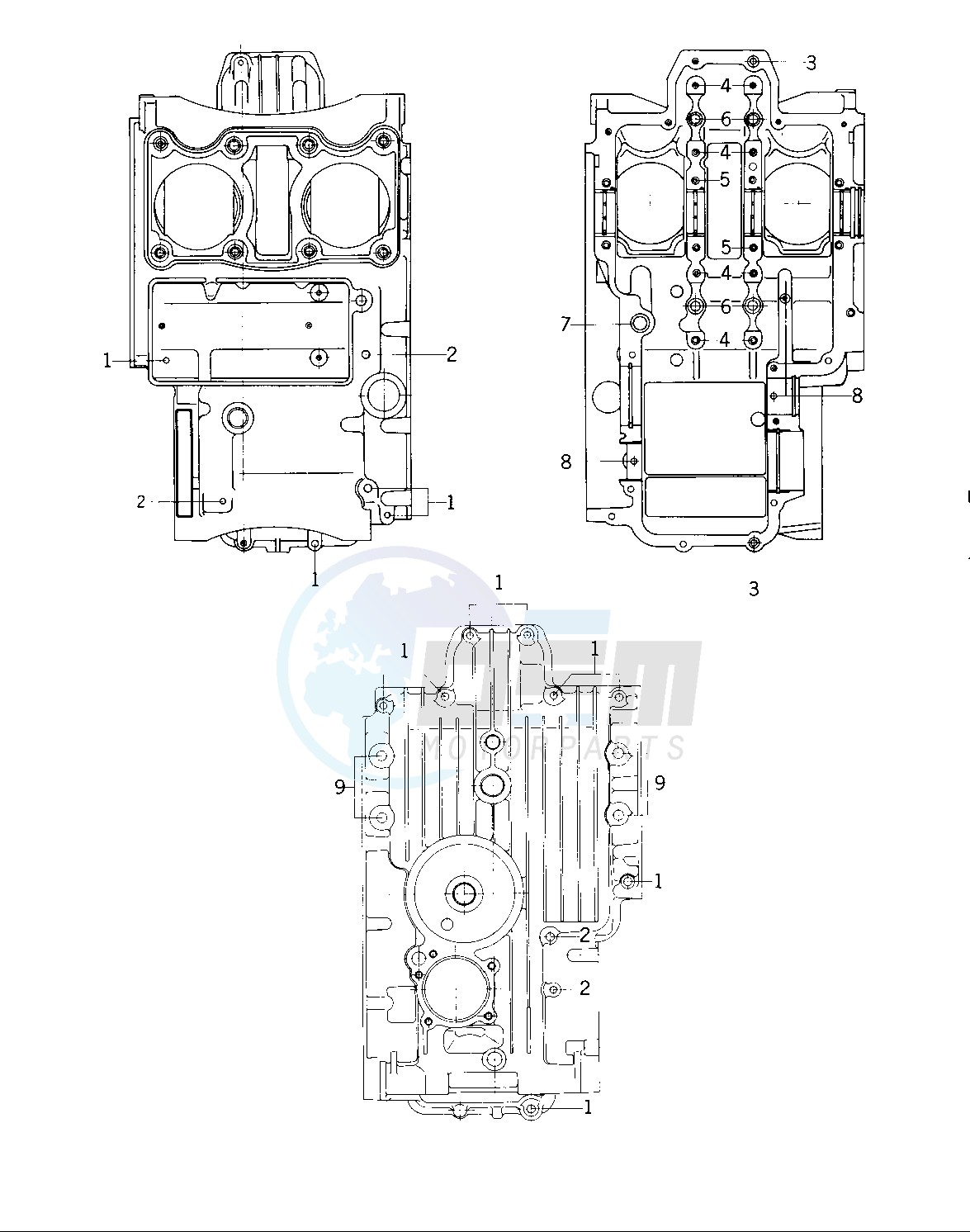CRANKCASE BOLT & STUD PATTERN -- 76 -77 KZ400 - D3_D4- - blueprint