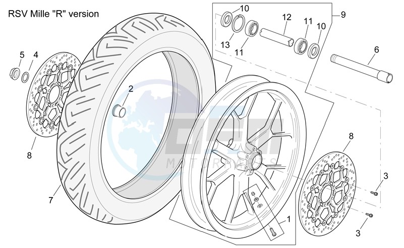 Front wheel RSV Mille "R" Version blueprint