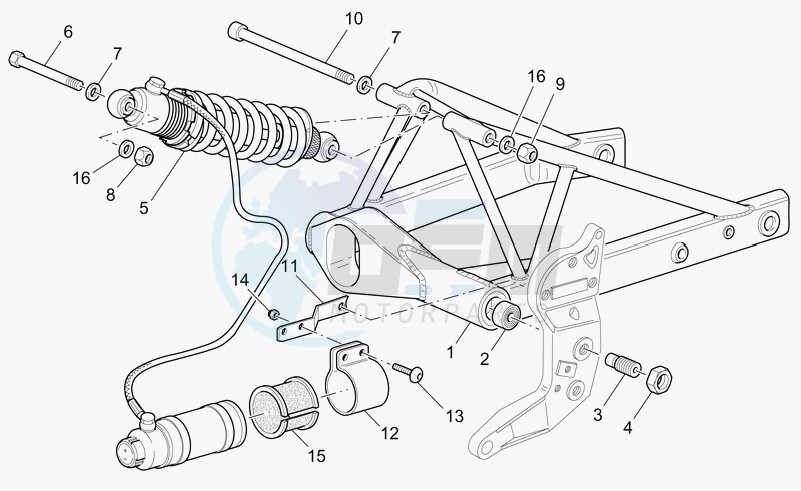 Swing arm and rear shock absorber blueprint