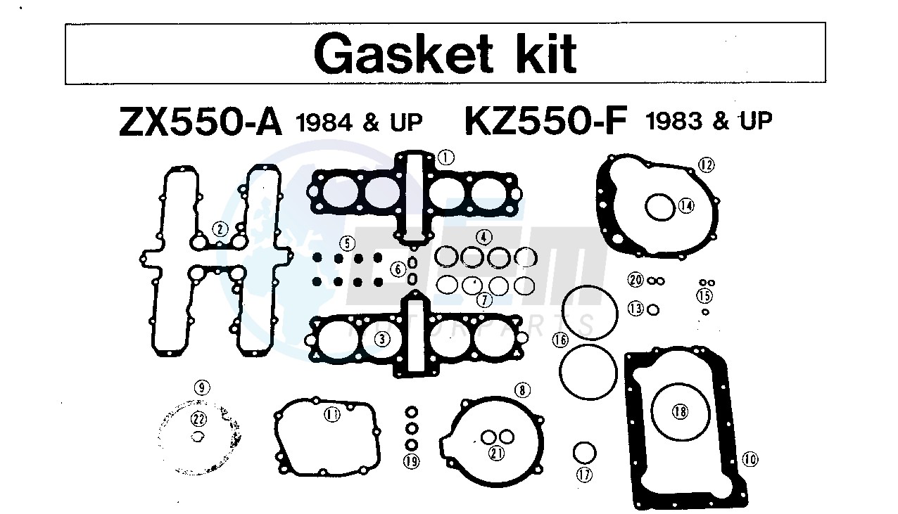 GASKET KIT ZX550-A 1984 & UP KZ550-F 1983 & UP blueprint