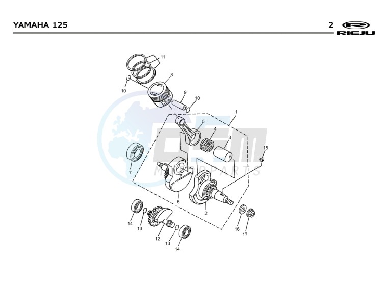 PISTON - CRANKSHAFT  Yamaha 125 4t Euro 2 blueprint