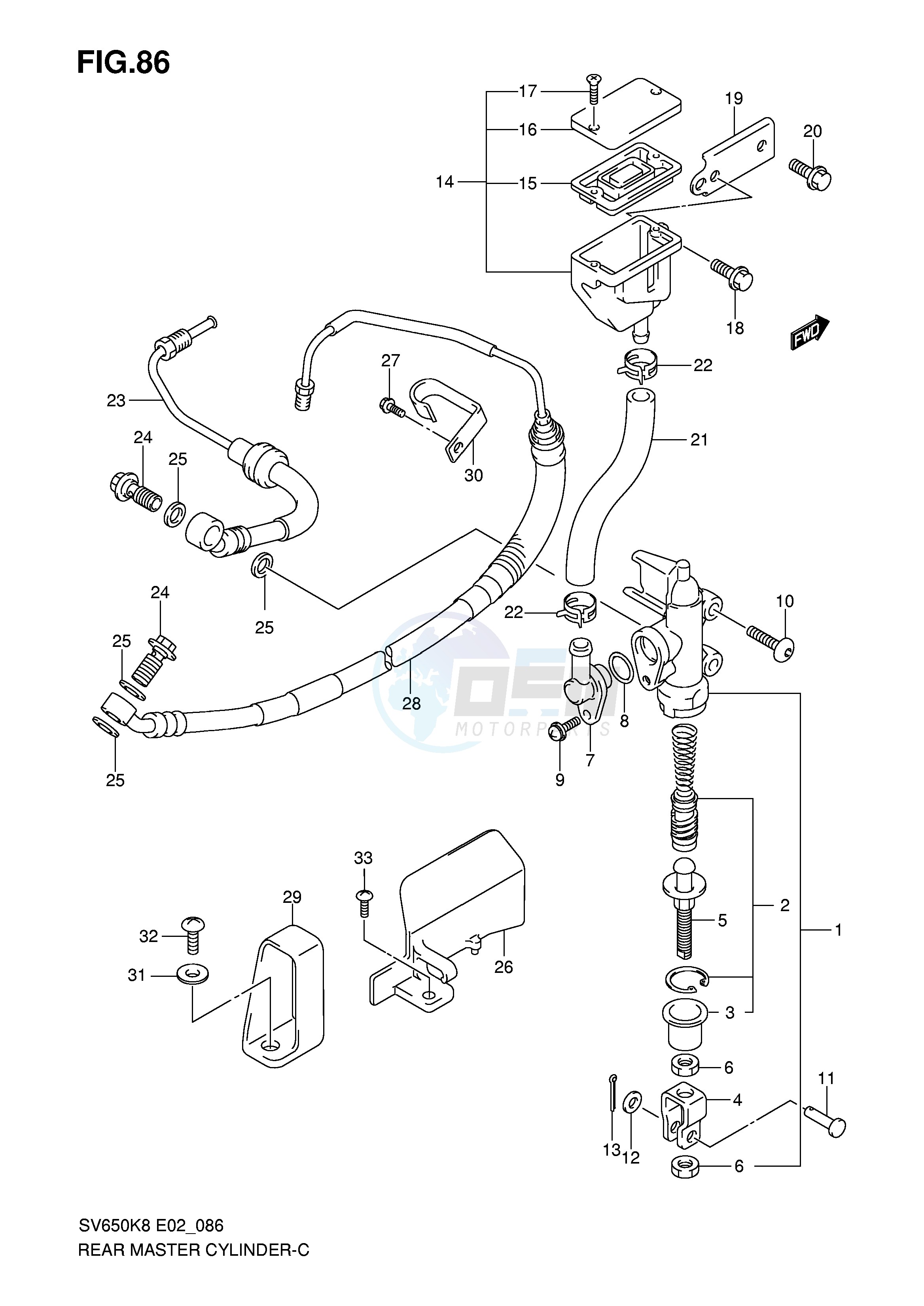 REAR MASTER CYLINDER (SEE NOTE) blueprint