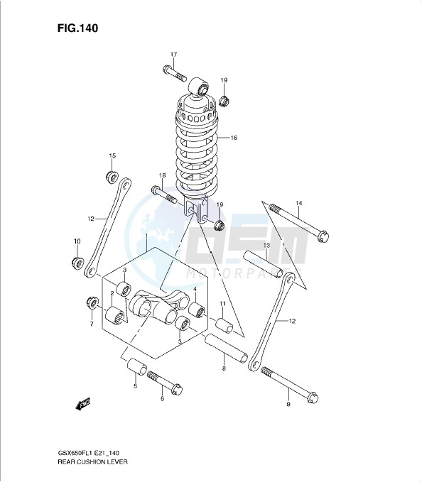 REAR CUSHION LEVER (GSX650FL1 E21) blueprint