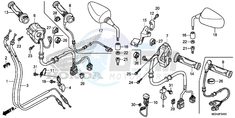SWITCH/CABLE/MIRROR (VFR1200XD/XDA/XDS) blueprint