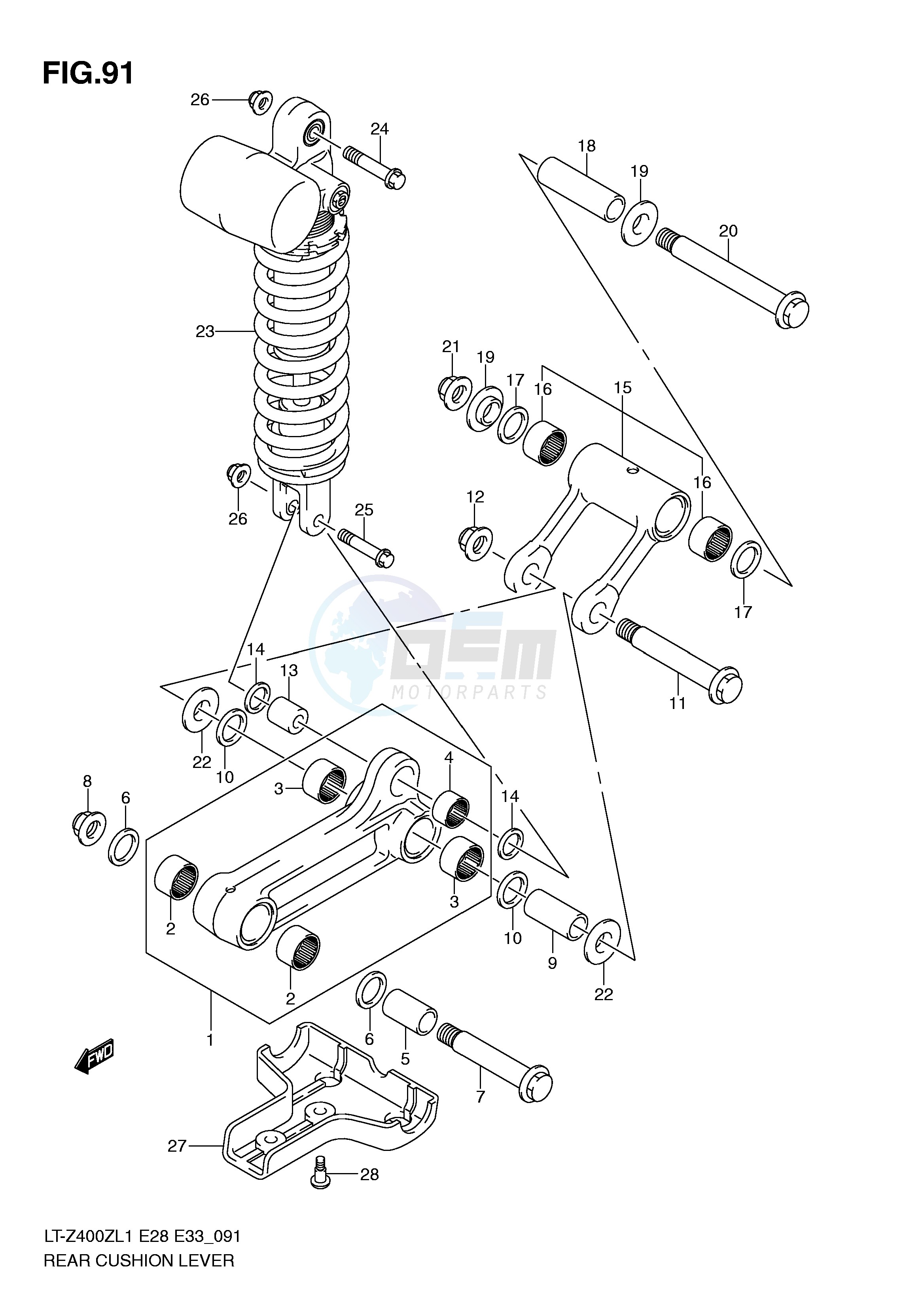 REAR CUSHION LEVER (LT-Z400ZL1 E28) blueprint