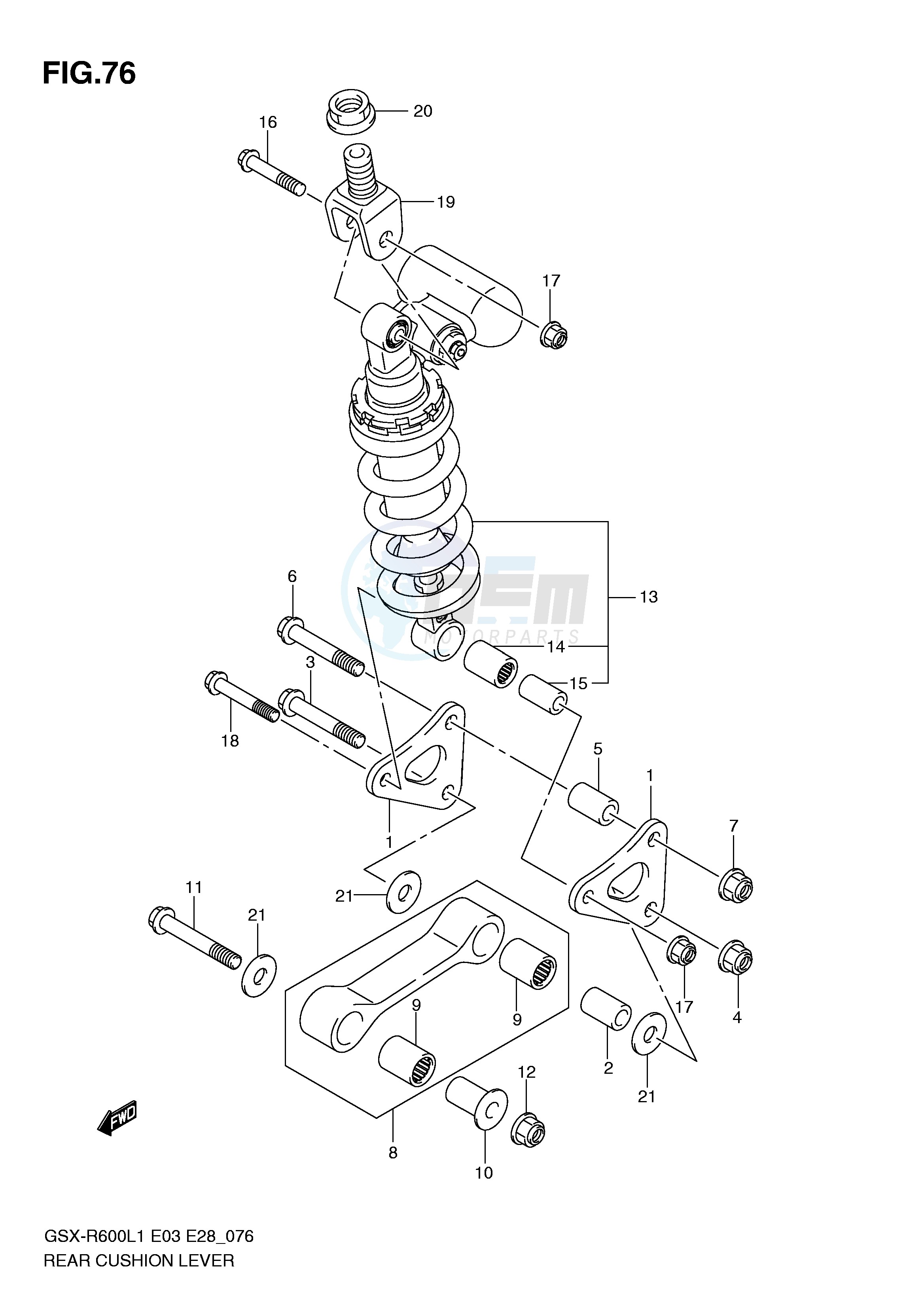 REAR CUSHION LEVER (GSX-R600L1 E33) blueprint