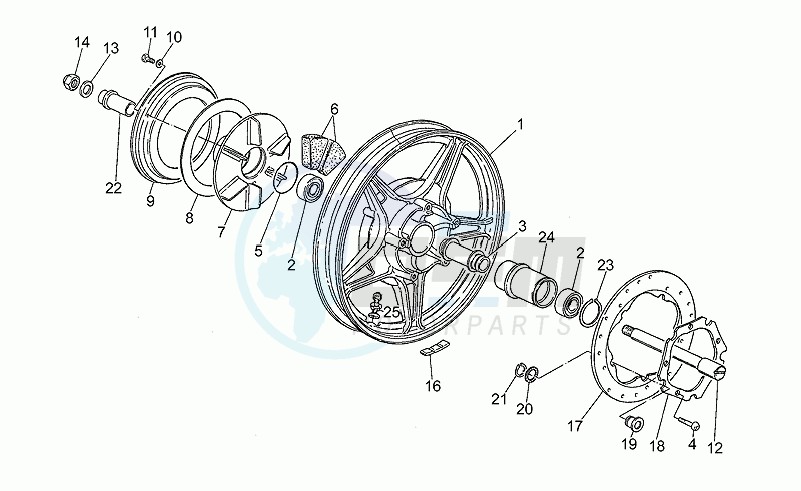 Rear wheel, alloy blueprint